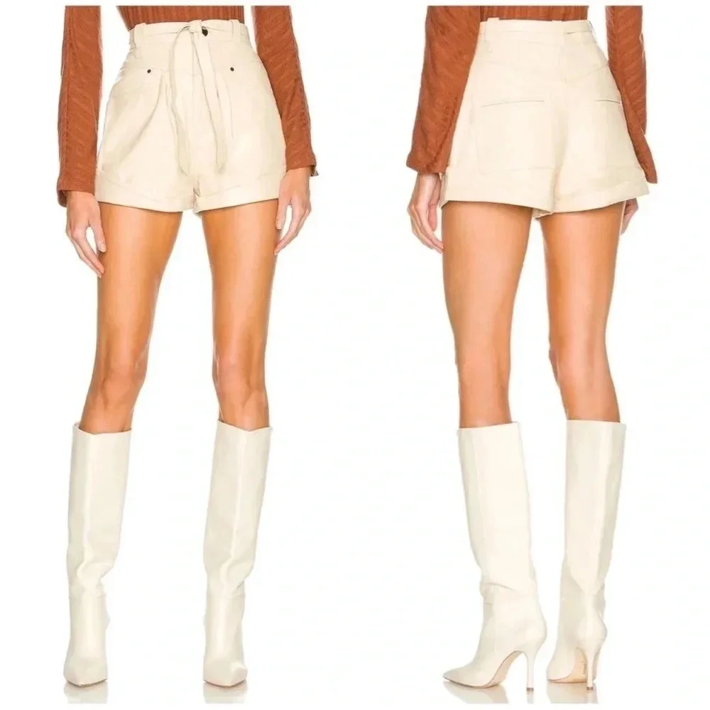 Revolve L’Academie Savon cream leather shorts